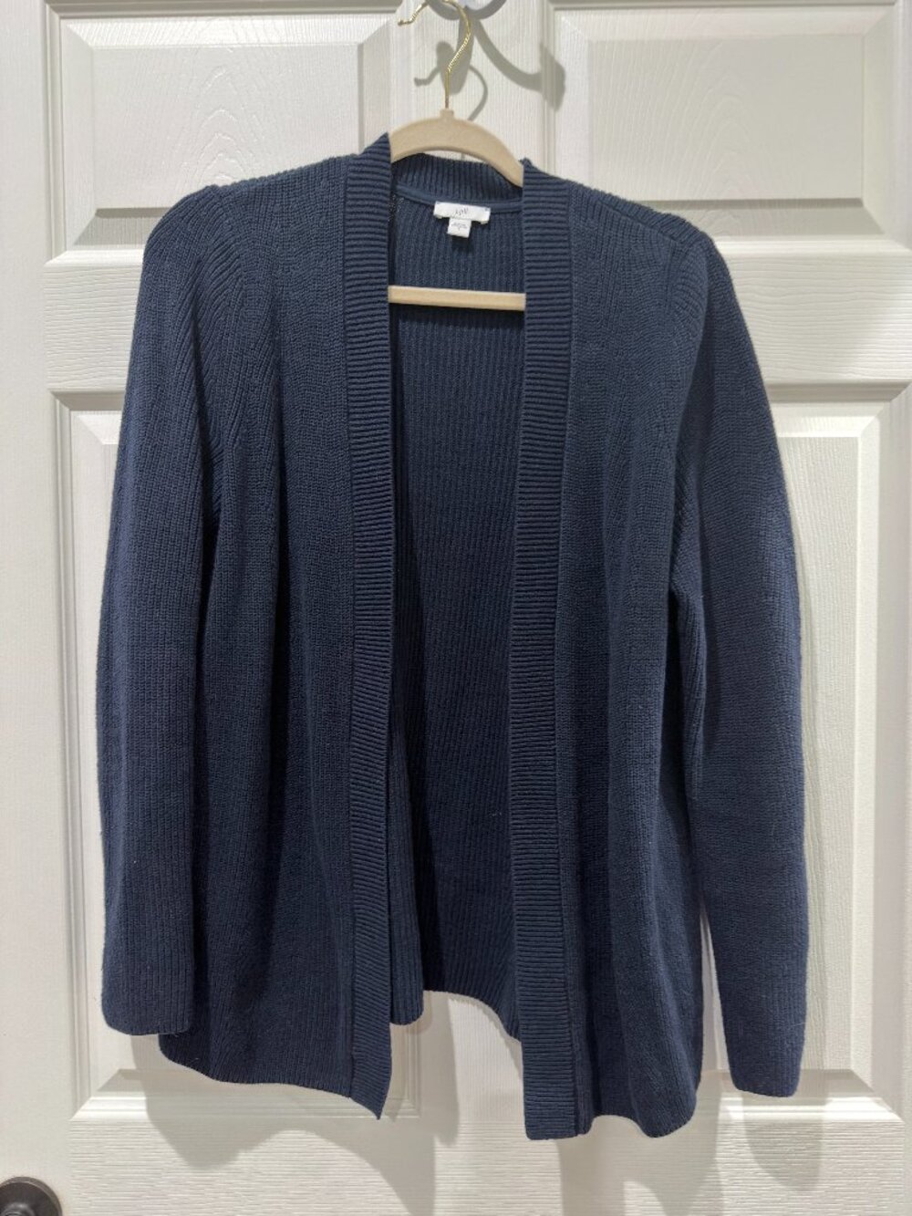 J.Jill Ribbed Open Front Cardigan Navy 100% Cotton Sweater Size M